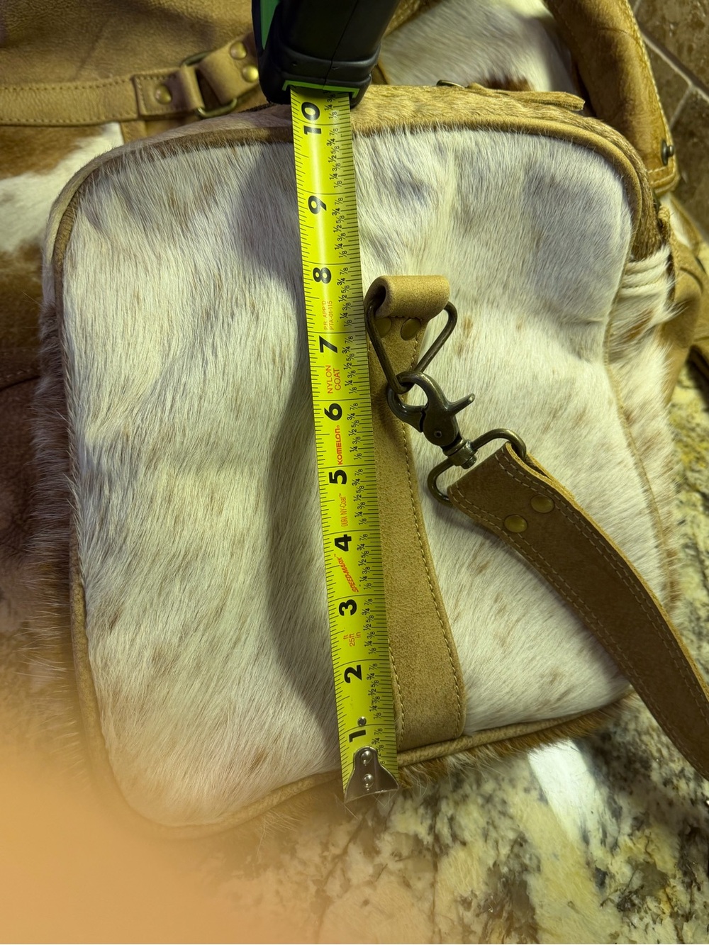 Myra Bag Tan Leather & Brown White Cowhide Weekender Bag - Picture 11 of 11